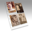Polypropylene page with four pockets holding four photos 