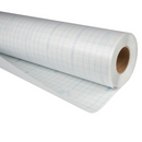 A roll of double-sided mounting film with a grid pattern unrolling to show the adhesive sides.